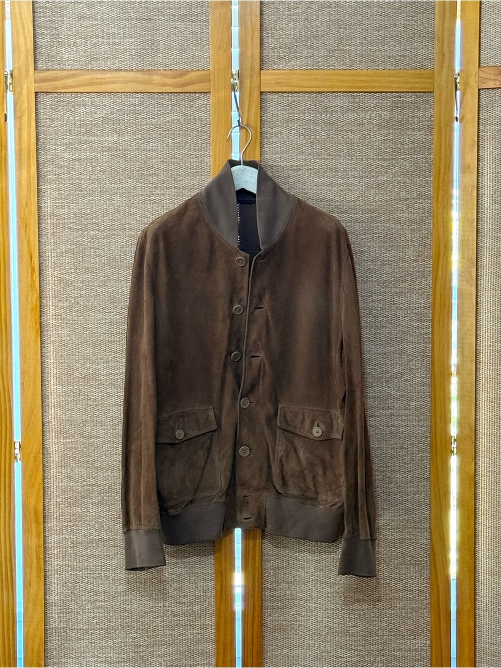 Bottega Veneta Caramel Brown Perforated Suede Bomber Jacket